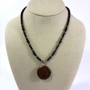 Vintage Napier Mahogany Obsidian Pendant Black Onyx